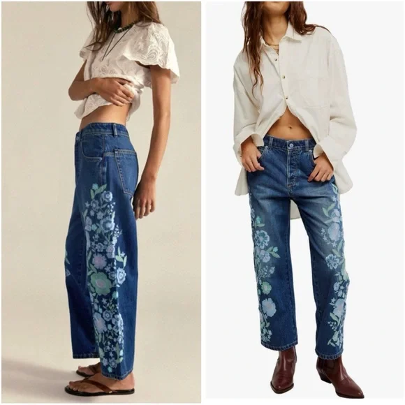 NWT Free People x We The Free Willow Floral Embroidered Boyfriend Jeans ๐ธ - Picture 12 of 13